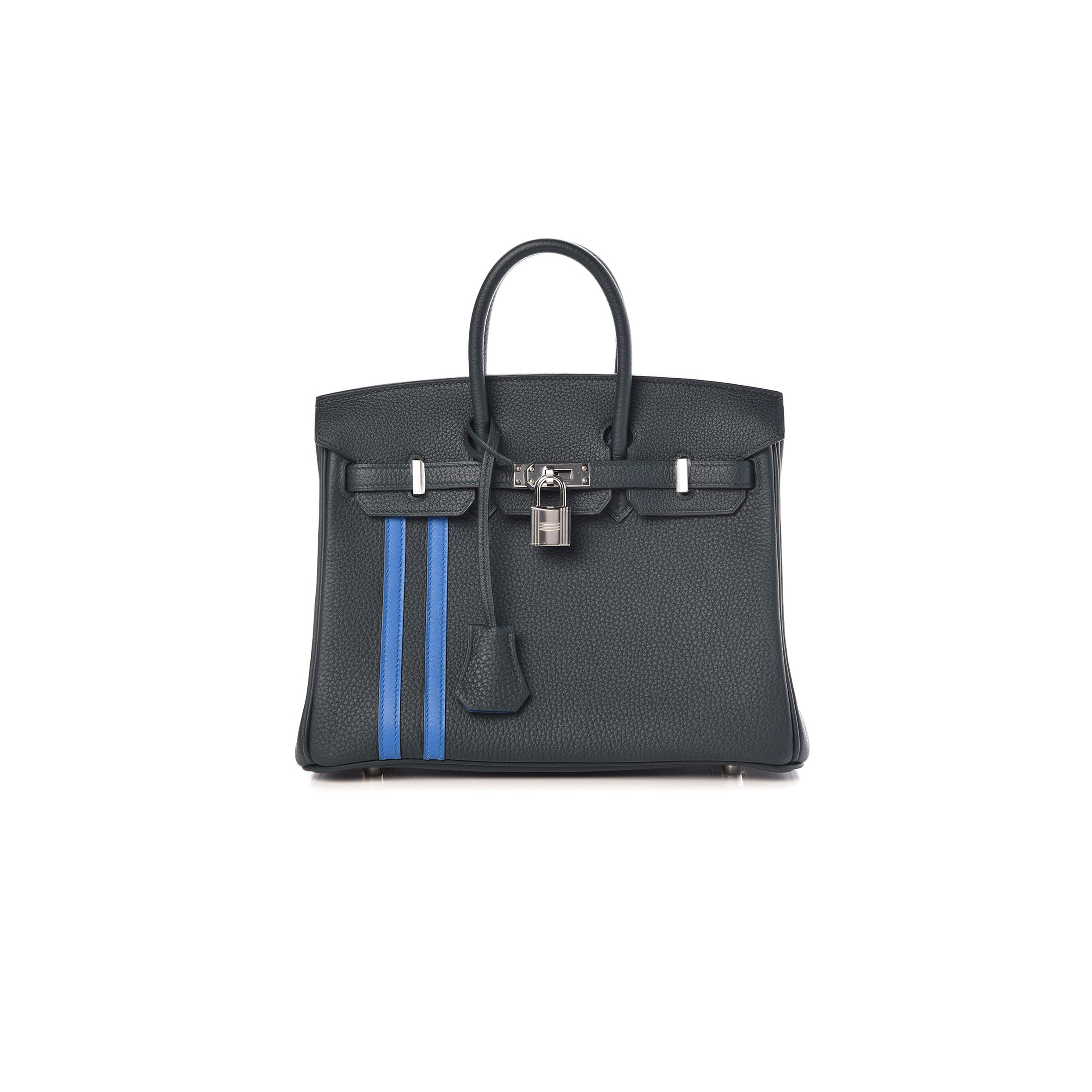 HERMES MASTER BIRKIN 25 TOGO LEATHER GRAPHITE GREY TANZANIAN BLUE SILVER BUCKLE BAG 971796 (25*20*13cm)